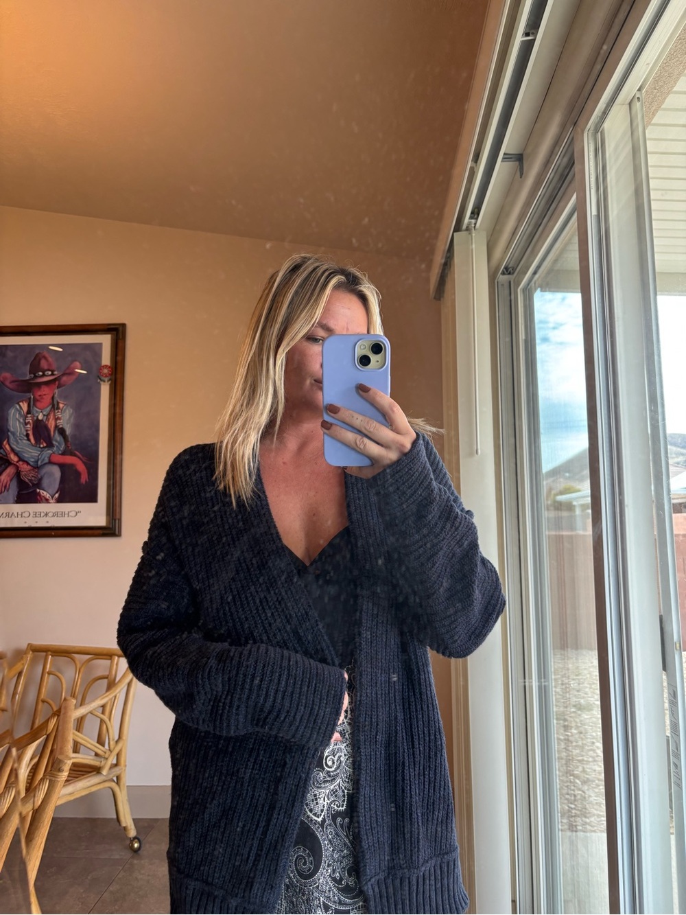 Free People Navy Black Chunky Ribbed V-Neck Cardigan